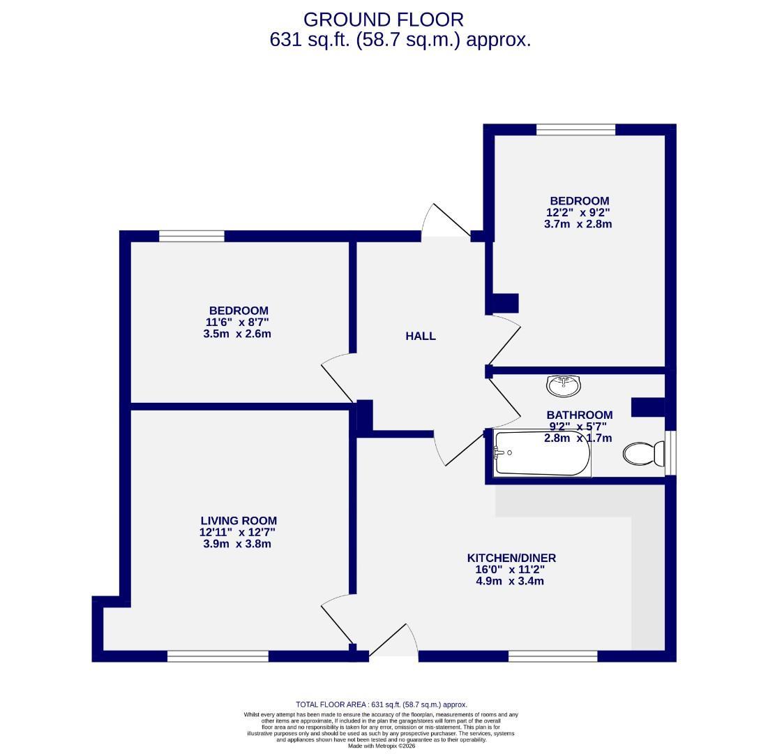 Floorplans For Ground Floor Flat, Front Street, Acomb, York, YO24 3BR
