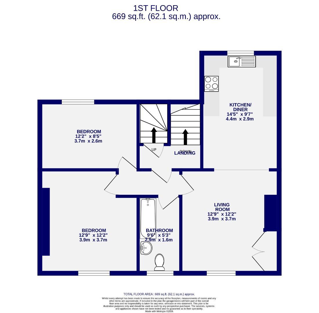 Floorplans For First Floor Flat, Front Street, Acomb, York, YO24 3BR